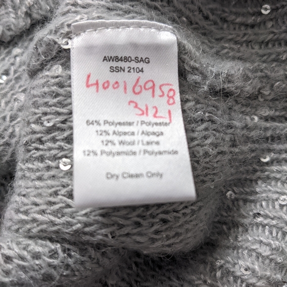 BNWT ATM Wool Blend Long Sleeve Sequin Sweater - Fog - Picture 9 of 10